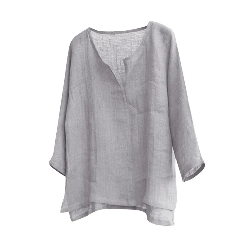 Men's Cotton Linen Shirts Blouses Long Sleeve Social Shirts For Men V-Neck White Formal Shirt Oversized Shirts Top Mens Clothing