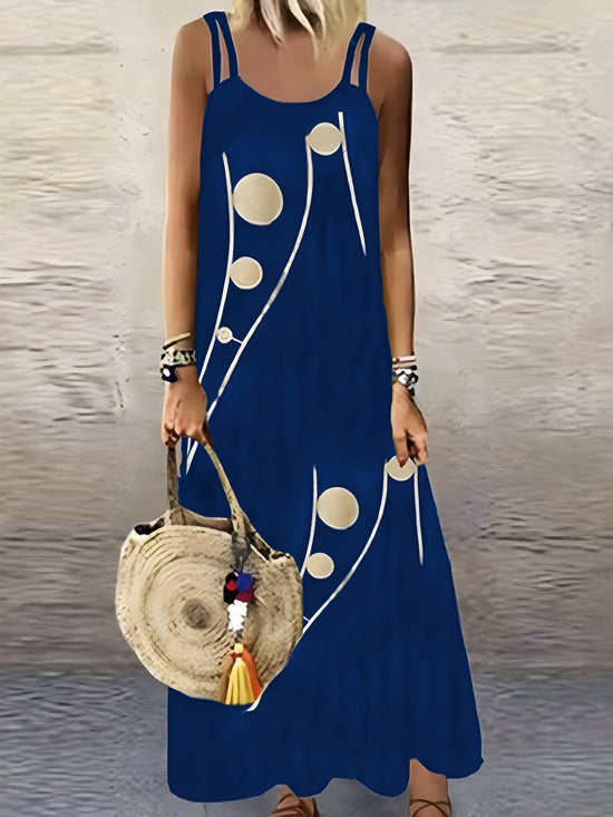[Polka Dot Plus Size Dress] Summer Orange Polka Dot Plus Size Dress - Casual Sleeveless Maxi, Breathable Polyester Blend, Cold S