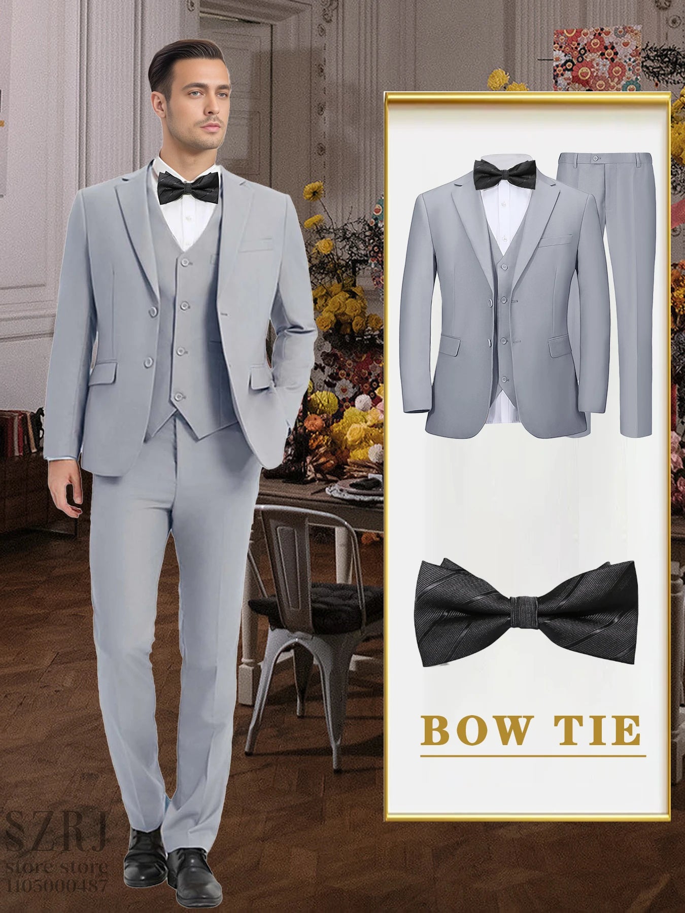 4PCS Men's Formal Tuxedo Set: Vest + Pants + Socks | Classic Solid Suit for Business/Party/Interview