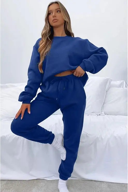 Casual Sets for Women 2 Piece Sweatsuit Outfits Long Sleeve Simple Commuting Pants Set Tracksuit