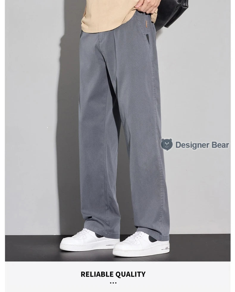 2026 Men's Spring Summer Thin Casual Pants Baggy Straight Lyocell Fabric Trendy Sport Trousers Comfortable Fit Long Pants Man