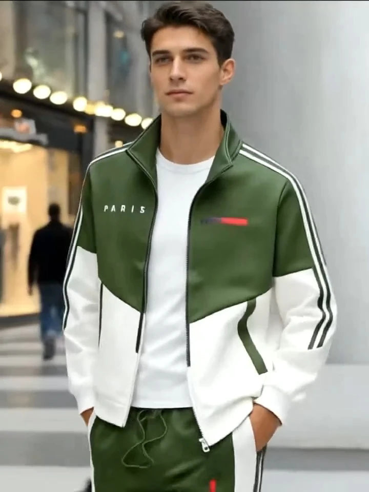 Men's Tracksuit New Contrast Color Stand Collar Zip Jacket + Elastic Waist Pant 2026 Casual Sportswear Jogger Suits Matching Set