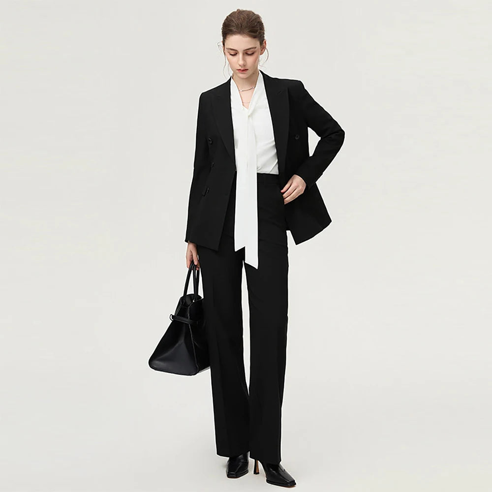 Fashion Classic Long Sleeved Triple-Breasted Women's Suit Luxury Business Jacket Two-Piece Set High-End And Elegant Slim Style