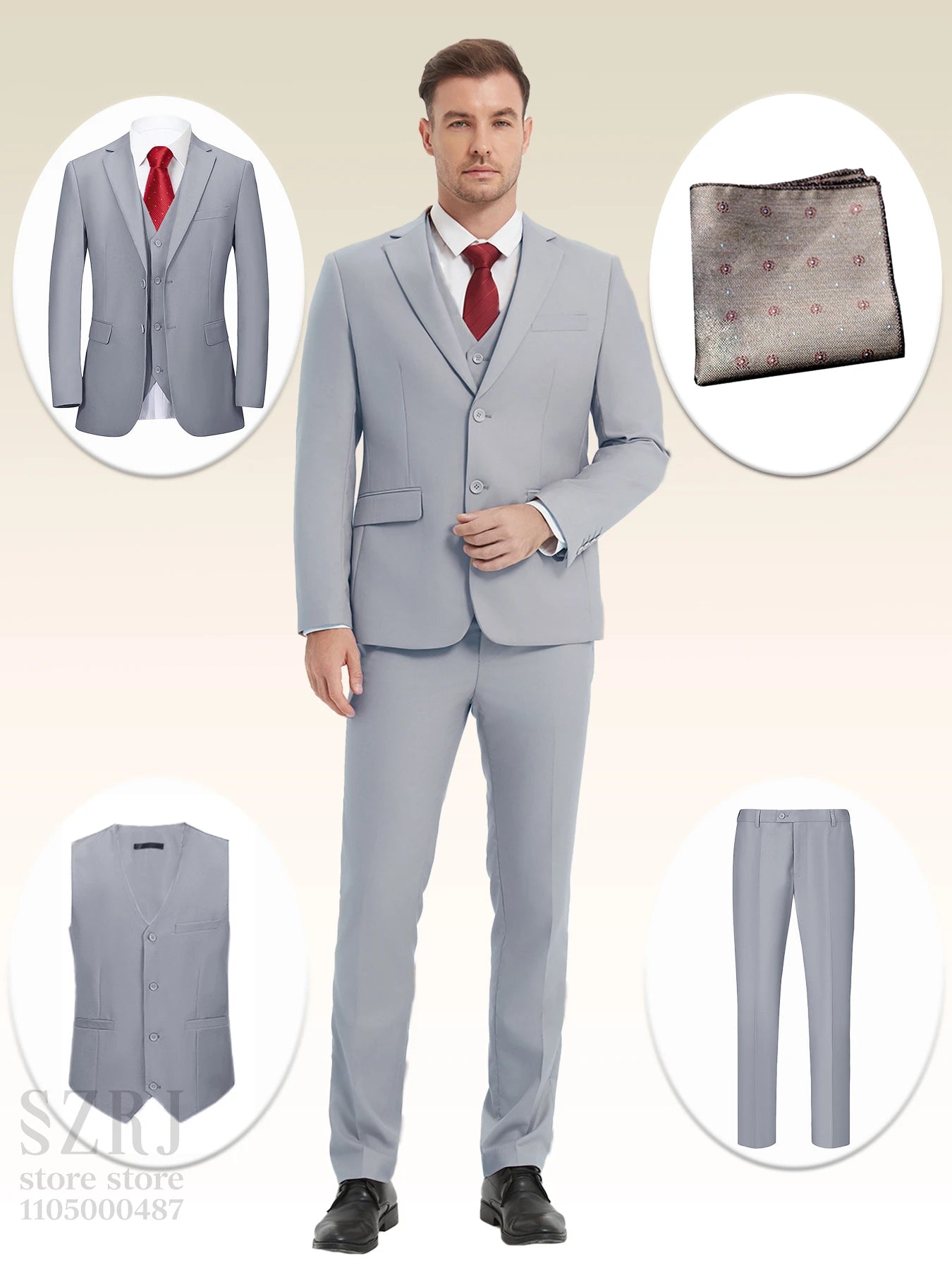 4pcs Classic Business Suit: Blazer, Vest, Pants, Pocket Square - Quality, Comfort, Stylish Lapel | Weddings/Parties/Business