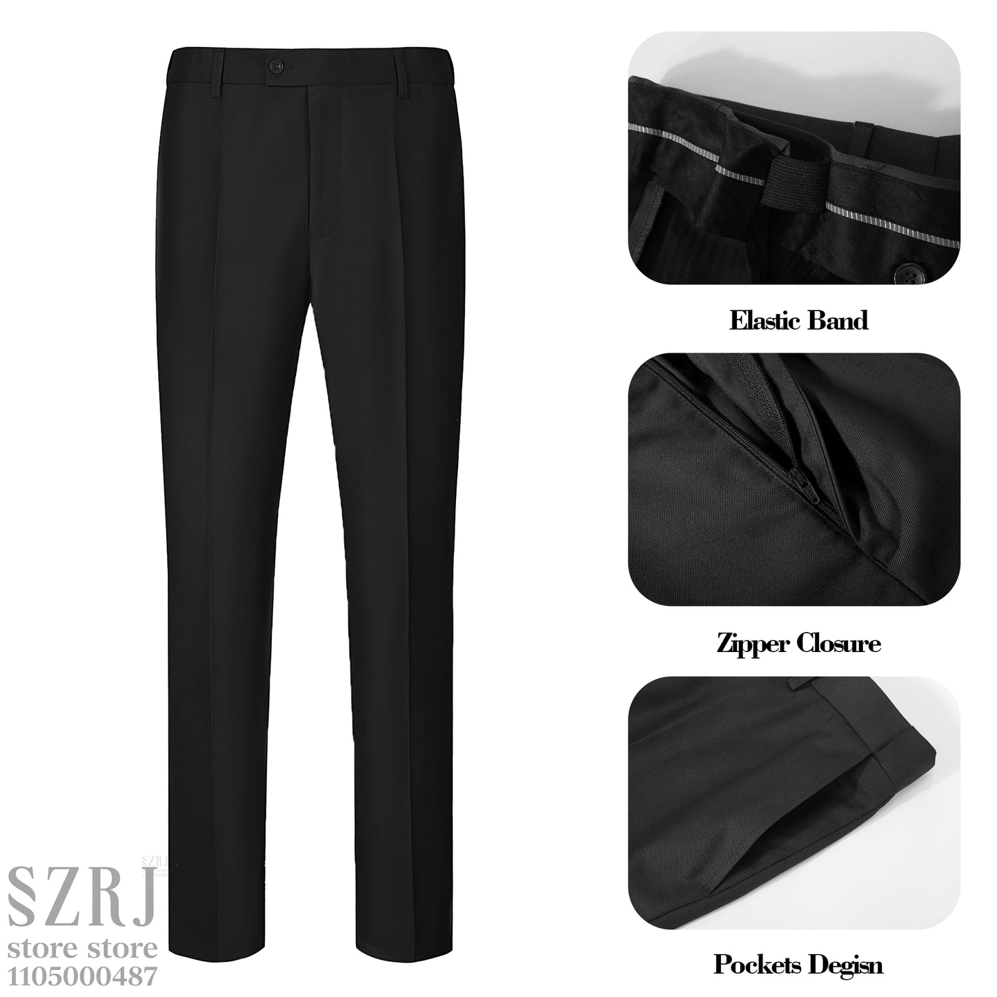 Men's 4-Piece Suit: Jacket+Vest+Pants+Blue Striped Tie. V-Neck, Gentleman Style, Tailored. For Business, Parties, Weddings.