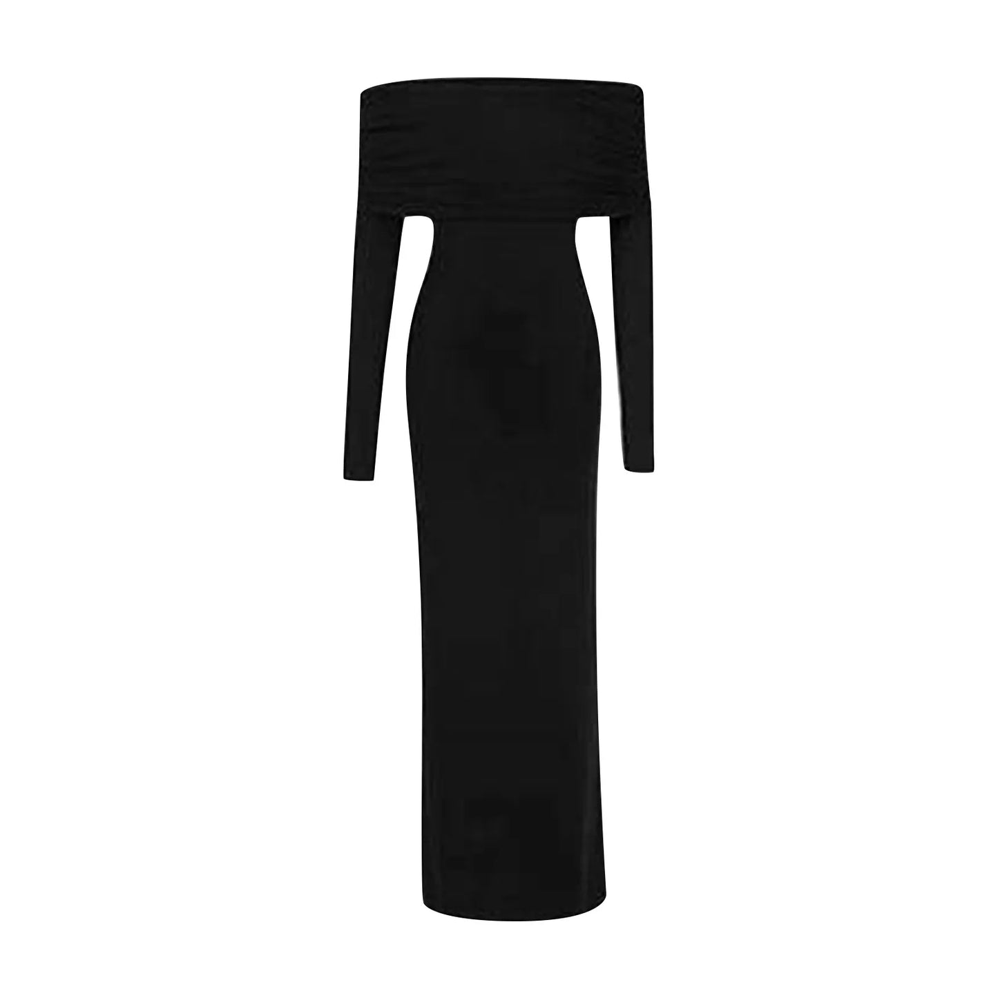 Elegant Off Shoulder Maxi Dress Bodycon Sweater Dress Solid Color Long Sleeve Knitted Party Dresses