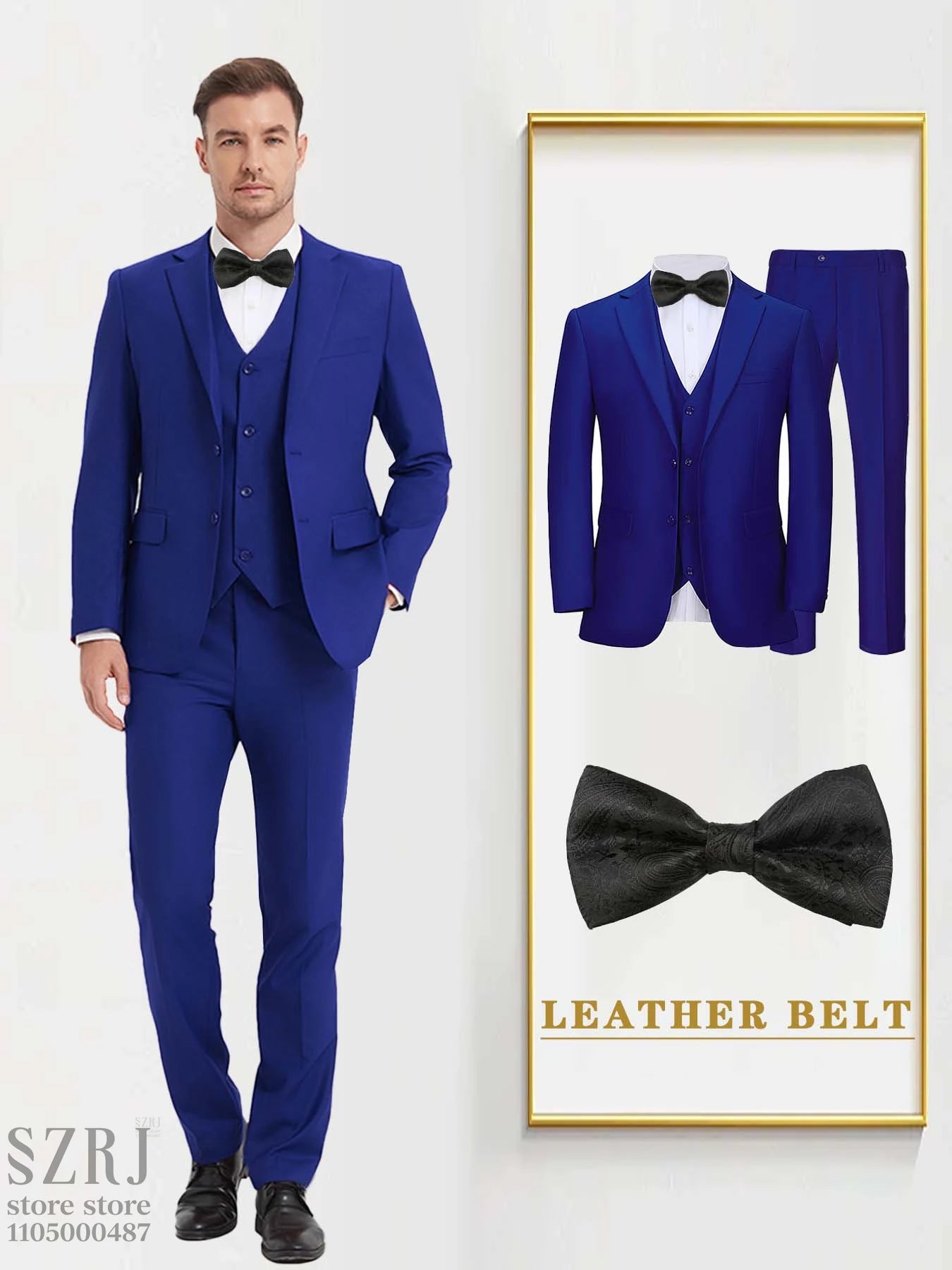 British Style Men's Suit Set (Jacket+Vest+Pants+Bow Tie) - Slim, Elegant, Multi-Occasion