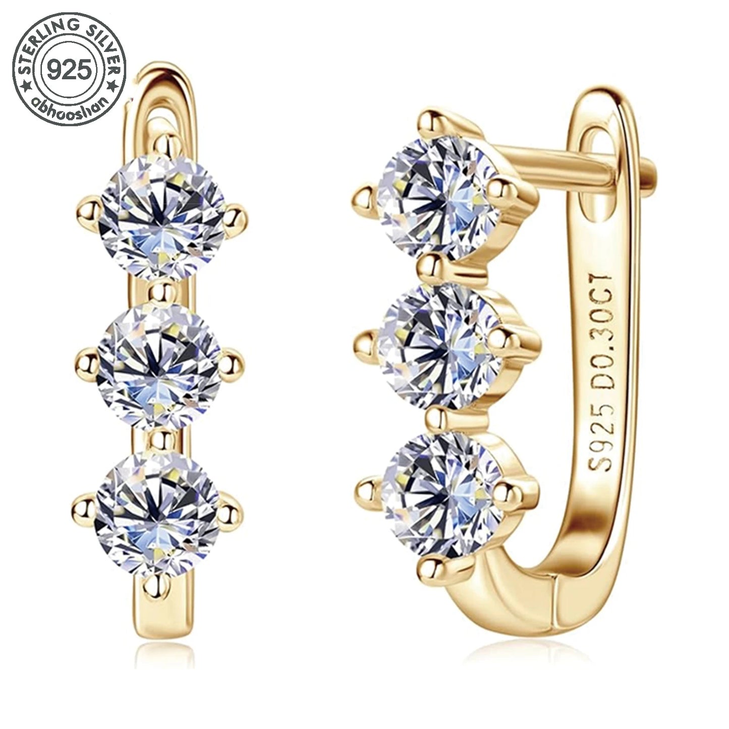 925 Silver, Triple Diamond Moissanite Earrings, Women's Earrings with 3mm Moissanite*3, Designed for both men and women, Sparkli