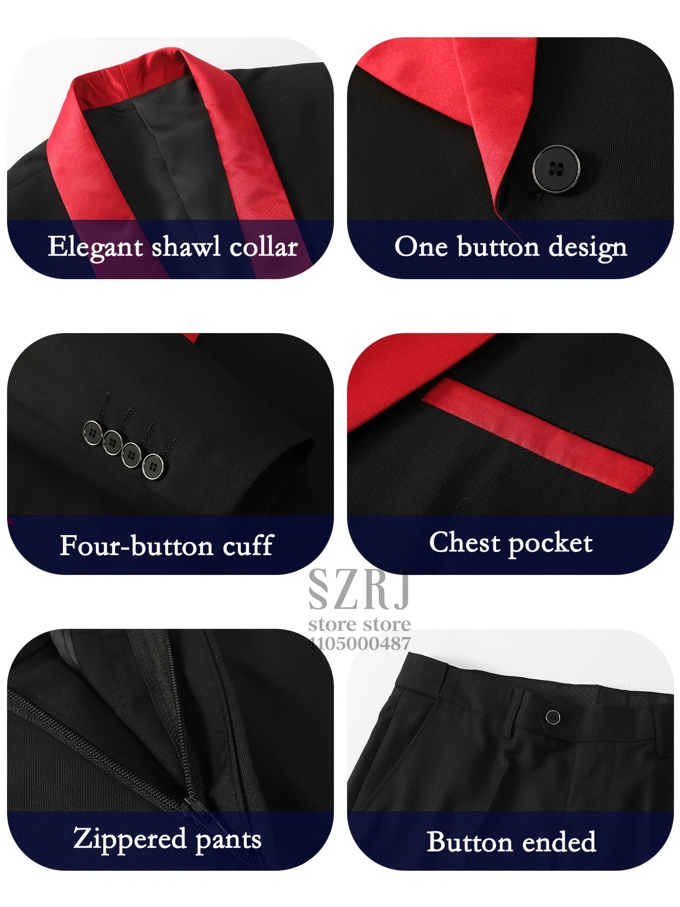 Men's 4-Piece Formal Suit: Jacket + Vest + Pants + Bow Tie, Shawl Collar, 1-Button, Flap Pockets, Wedding/Party