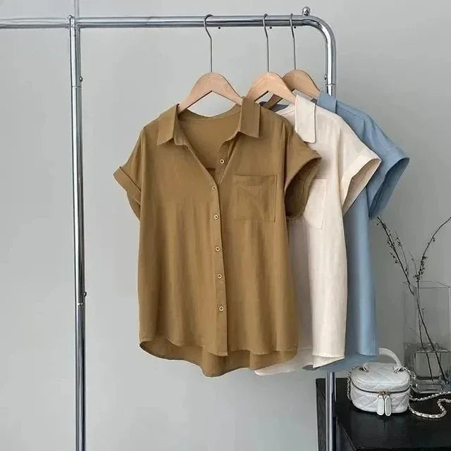 Women's Korean Version of Loose Short-sleeved Polo Shirt Chiffon Lapel Shirt Summer New Fashion Tops Thin Shirt Button Cardigan