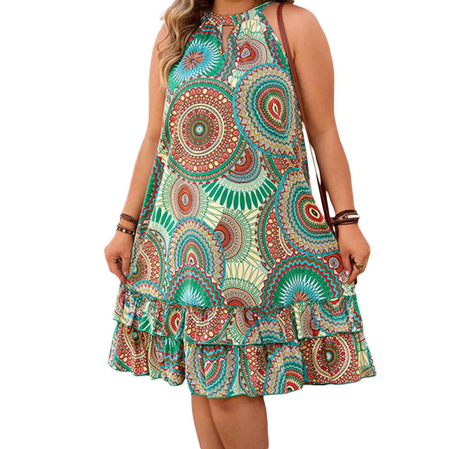 Women Plus Size Dress Fashion Floral Print V-Neck Belted Maxi Dress Summer Boho Beach Party Dress Casual Sleeveless Dress