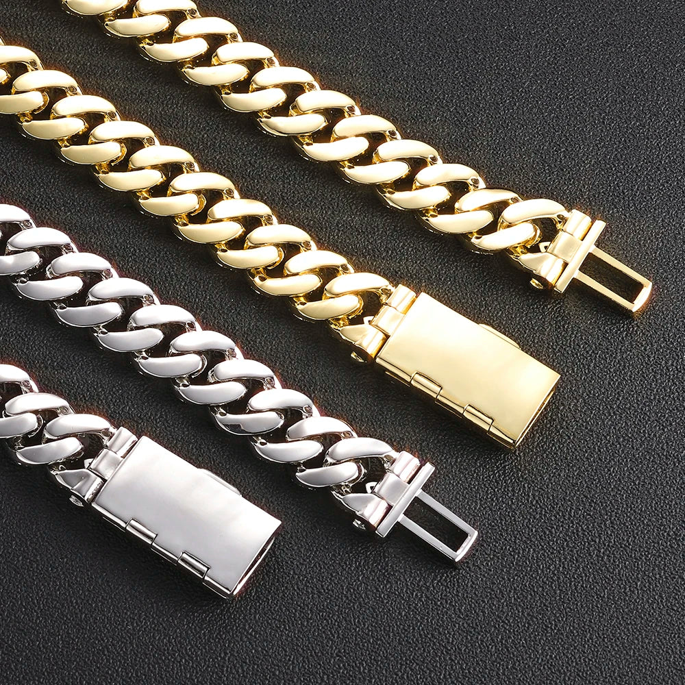 2026 Men's Jewelry 18Mm Wide Iced Out Thick Cuban Chain Brass Cubic Zirconia Gold-Plated Silver Plated Bracelet