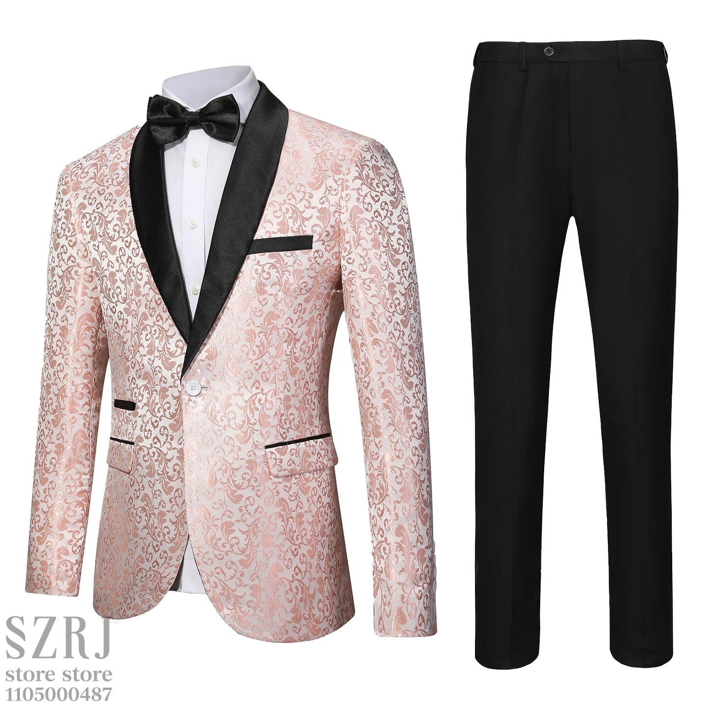Men's Floral Print Suit Set - Long Sleeve Shirt + Trousers, Single Button Shawl Collar,  Perfect for Party/Wedding/Gathering