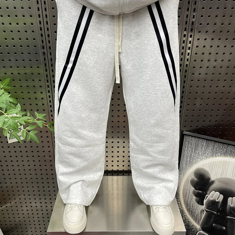 New Men Lapel Collar Zipper Tops Wide Leg Pants Sports Tracksuit Outdoor Jogging Running Set Mixed Colors Two Piece Training Set