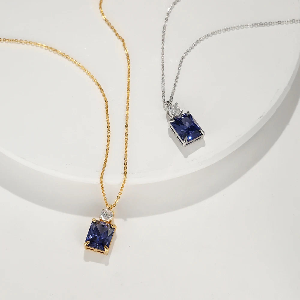 925 Sterling Silver Blue Zircon Pendant Choker Necklaces for Women Luxury Elegant fine Jewelry Accessories Wholesale USA Stock