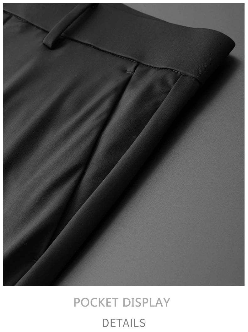 BROWON New Ice Silk Casual Pants Men Spring and Summer Mid Straight Thin Breath Pants Comfortable Light Elastic Loose Trousers