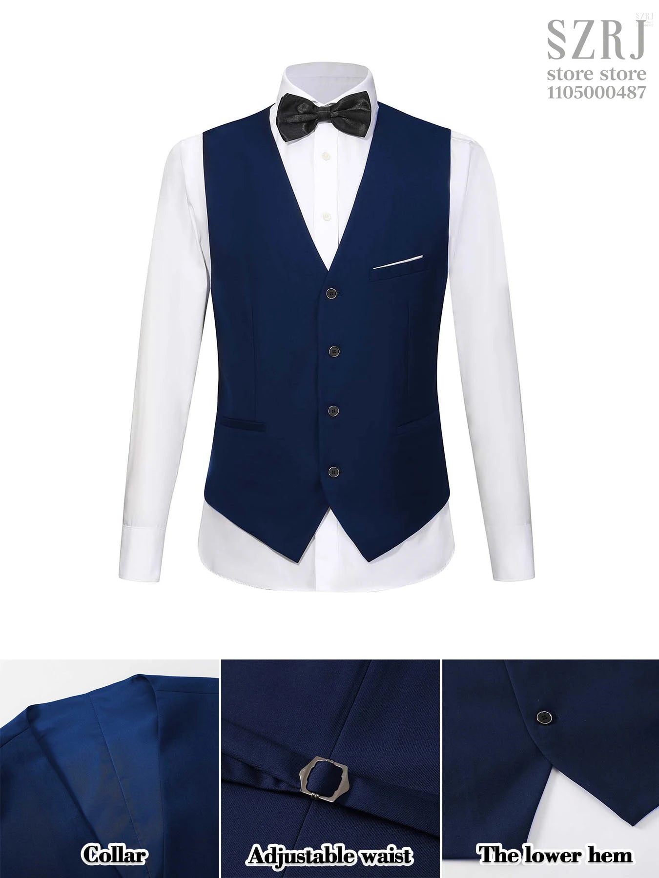 4pcs Men's Tuxedo Set:Classic Lapel Blazer,Vest,Pants&Tie High-Quality,Adjustable Waist.For Parties,Weddings, Proms. Comfy Fit.