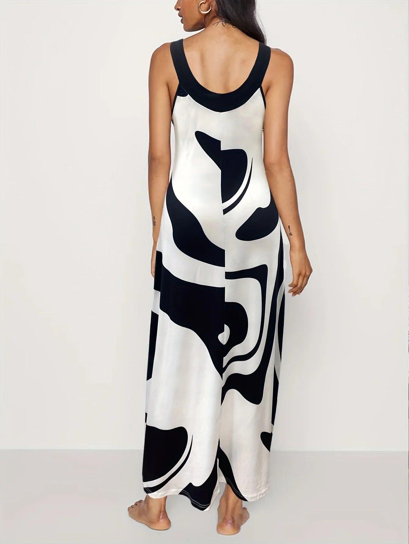 Oversized Geometric Print Cross Neck Maxi Dress