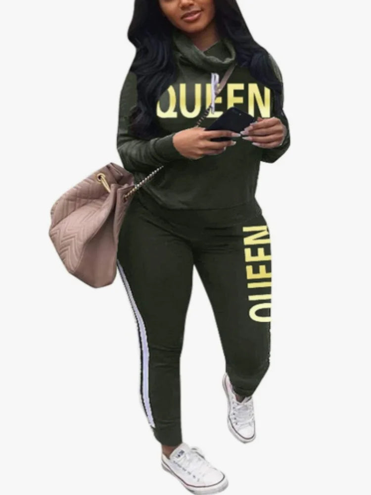 Womens Casual 2 Piece Tracksuit Outfits Lip Print Pattern Long Sleeve Pullover Pants Set