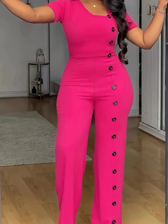 Formal Short Sleeve Buttoned Office Women&