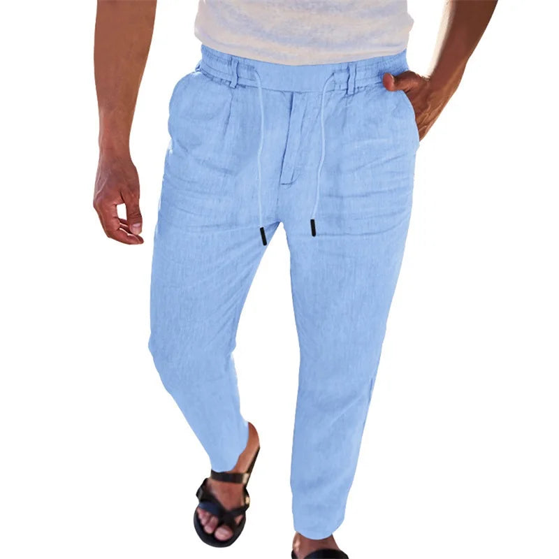 Men s Lightweight Linen Trousers with Adjustable Drawstring Waistband and Straight Leg Design for Comfortable Summer Wear