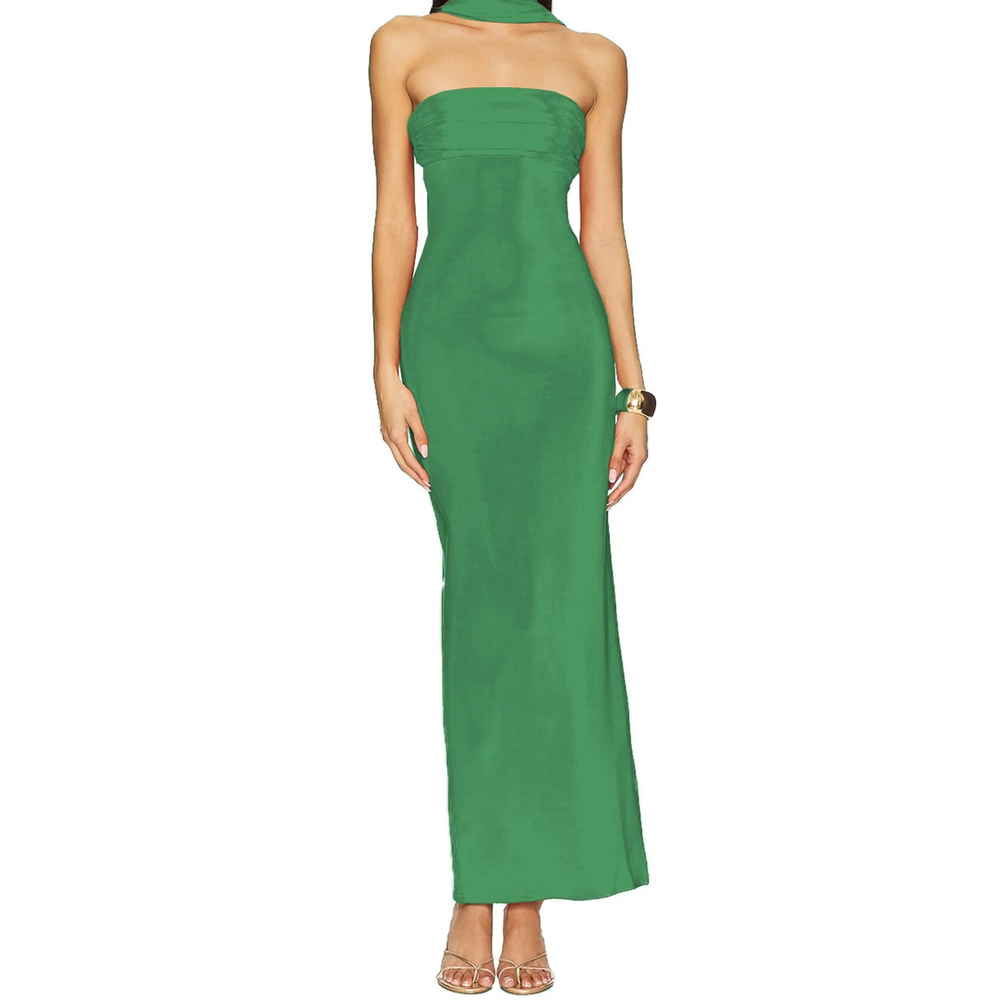 Elegant Off-Shoulder Maxi Dress with Side Slit and Tie Waist Detail Perfect for Summer Parties and Events