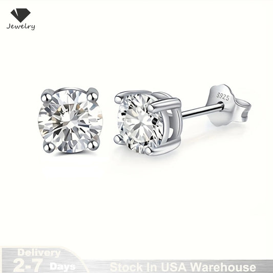 Shiny 6mm Cubic Zircon Classic 925 Sterling Silver Stud Earring for Woman Wedding Party Fine Jewelry Gift Wholesale Stock in US
