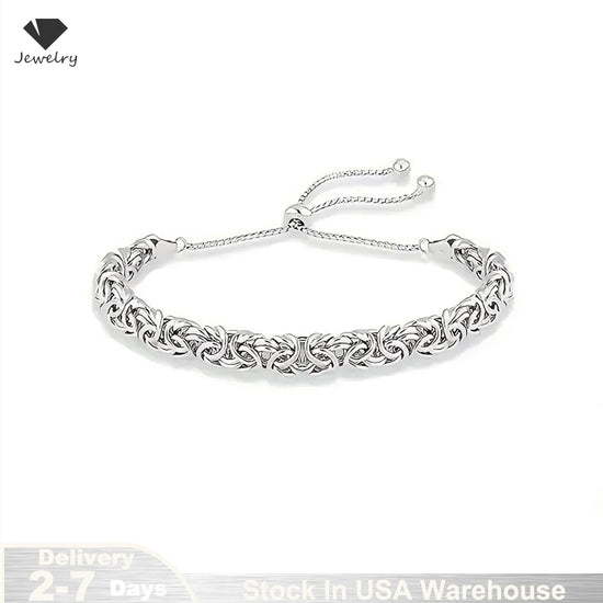 New S925 Sterling Silver Byzantine Emperor Chain Bracelet for Men Women Polished Length Adjustable Kpop Jewelry Ships from USA