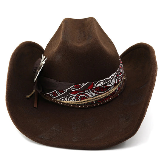 Stylish Cowboy Hats with Feather and Wide Brim Trendy Fedora Caps for Outdoor Activities Unisex Fashion Accessories