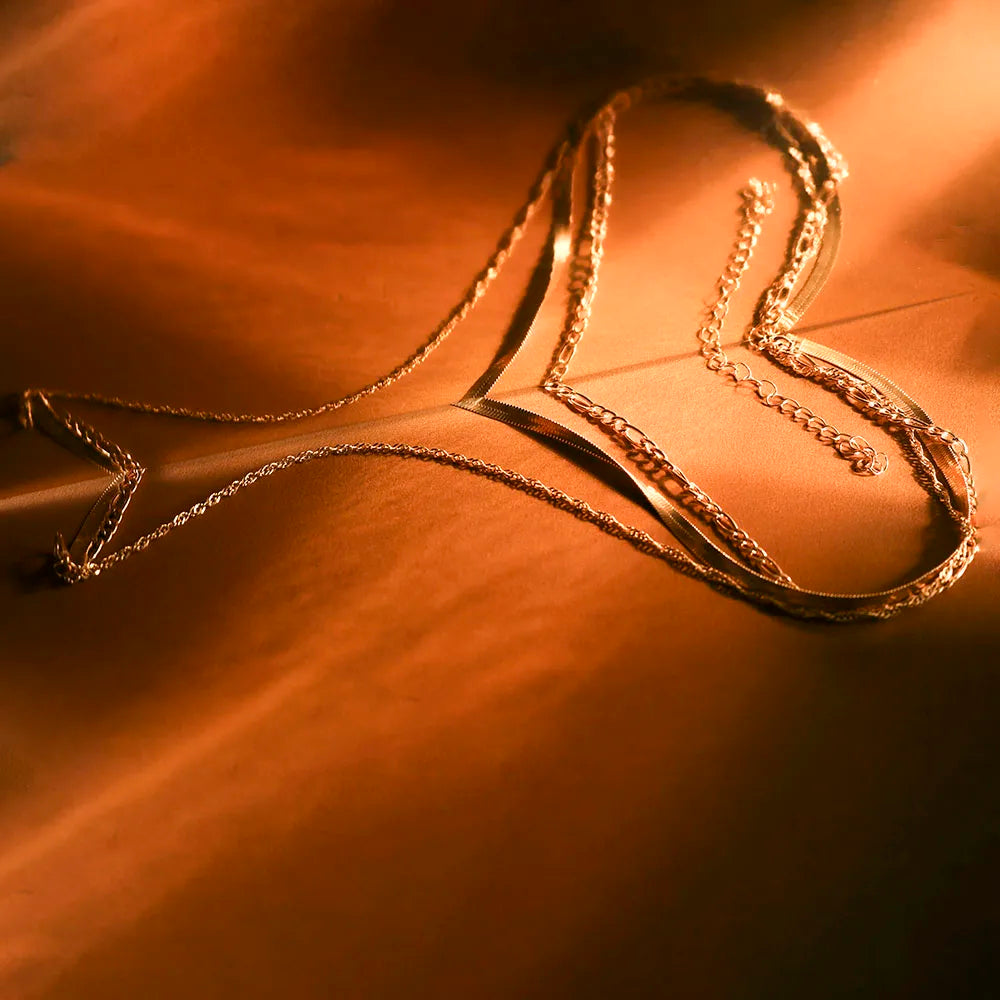 14k Gold Plated Chain Layered Necklace Separated Set for Women Statement Golden Metalic Waterproof Collar Necklace Jewelry Gift