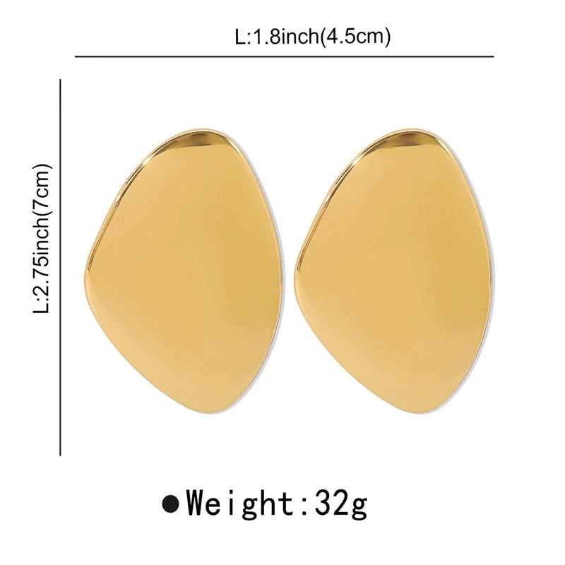 Large Asymmetric Flat Bright Metal Alloy Massive Heavy Earrings for Women Girls Exaggerated Trend Jewelry Gifts