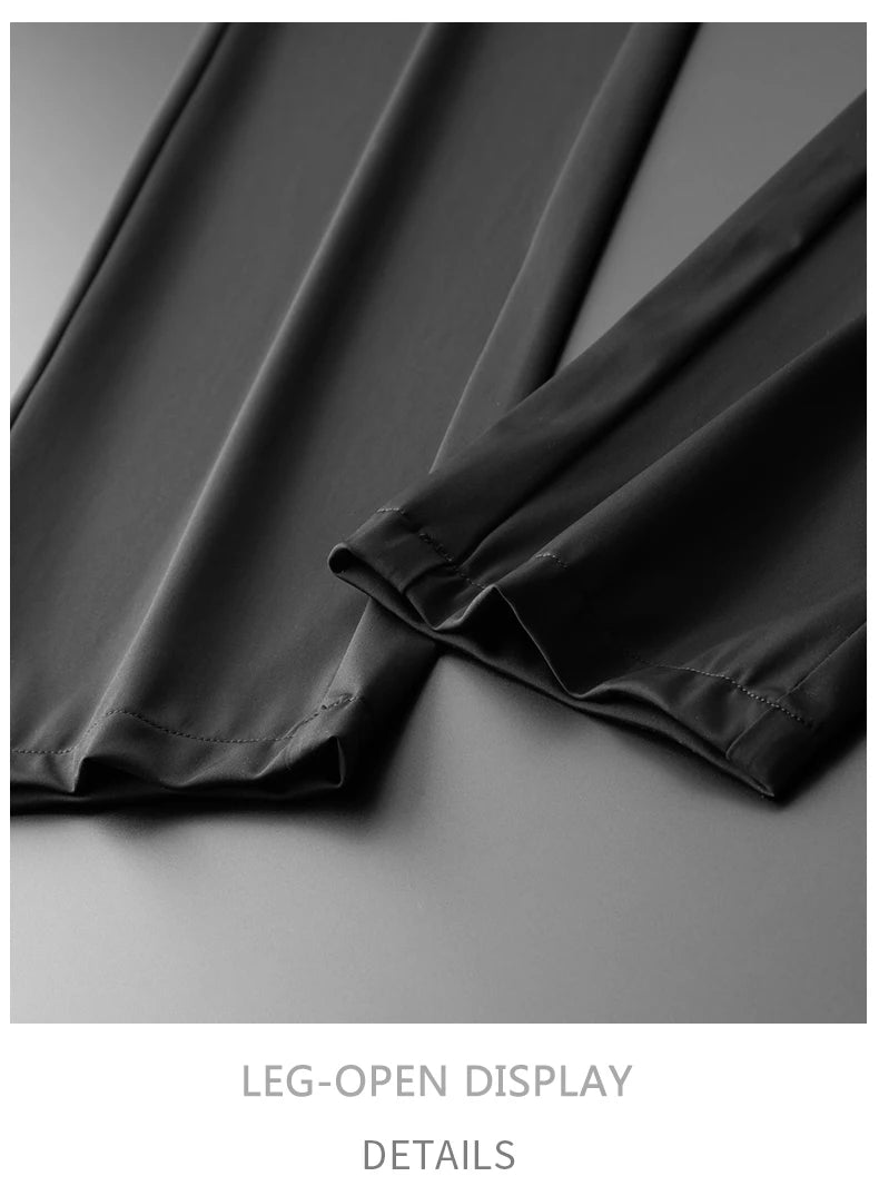 BROWON New Ice Silk Casual Pants Men Spring and Summer Mid Straight Thin Breath Pants Comfortable Light Elastic Loose Trousers