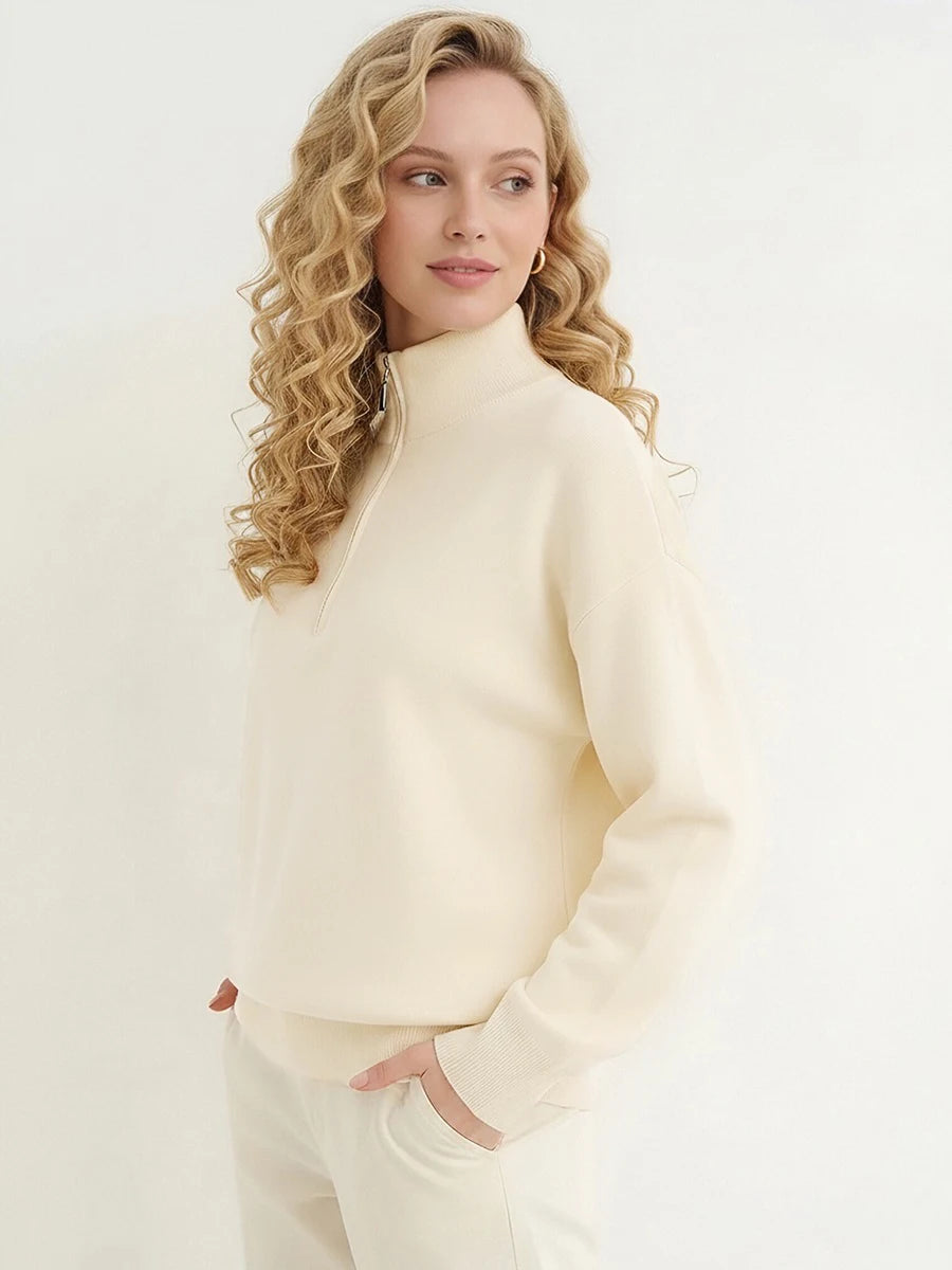 Red Zip Up Sweater Women Brown Oversized Winter Autumn Pullovers Half Zip Thick White Turtleneck Sweater With Zipper Women Warm
