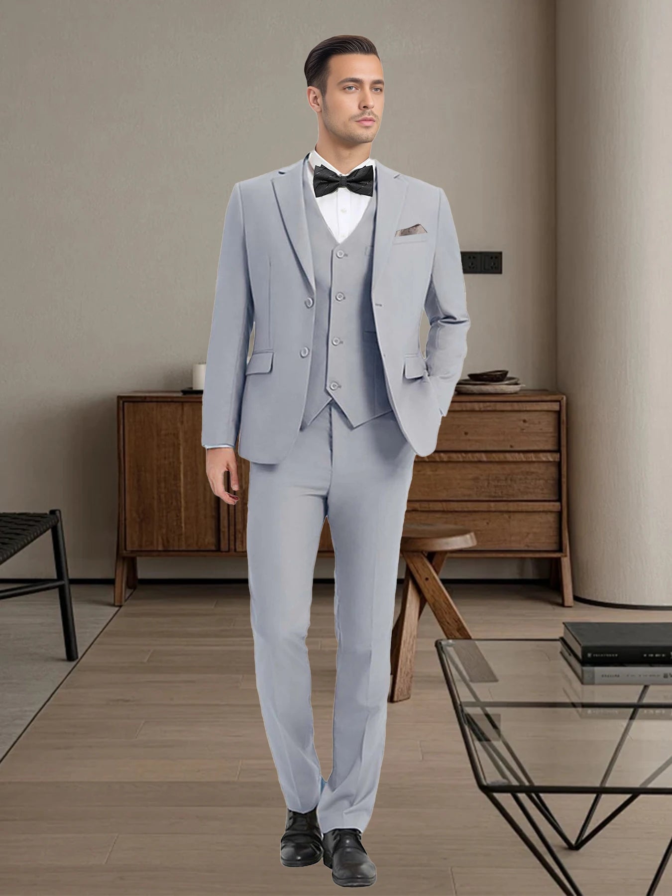 4PCS Men's Formal Tuxedo Set: Vest + Pants + Socks | Classic Solid Suit for Business/Party/Interview