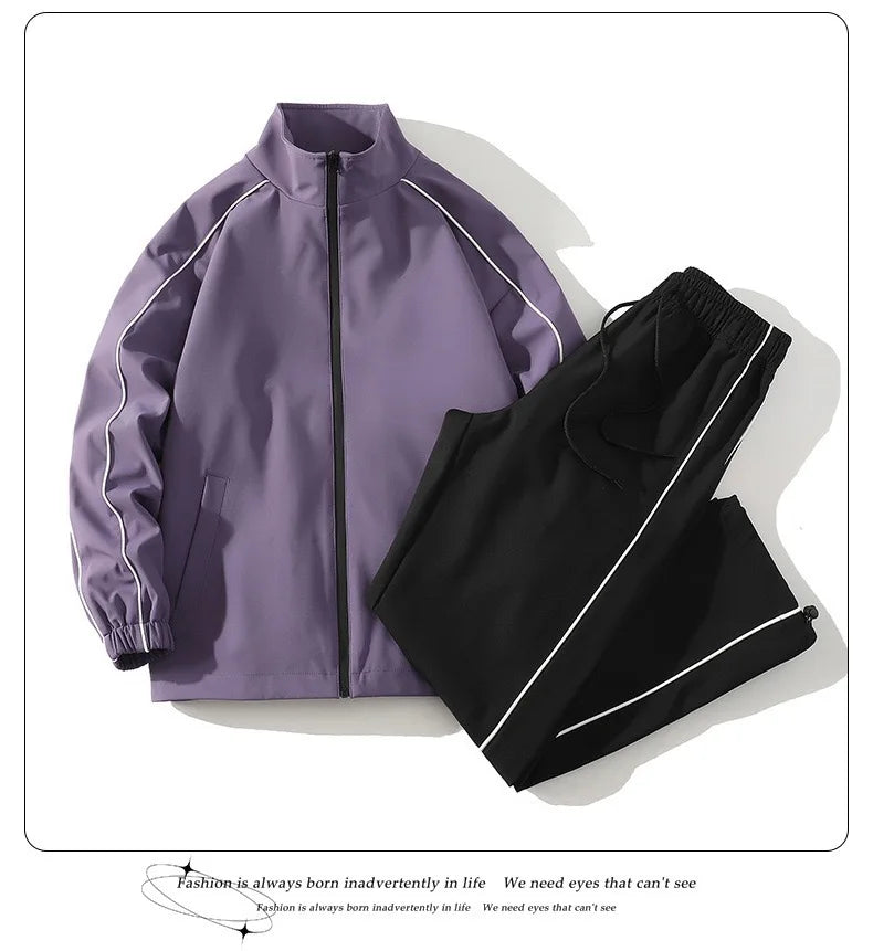 Autumn and Spring Fashion Solid Color Windproof Waterproof Sports Suit Men's Casual Loose Comfortable High Quality Two-piece Set