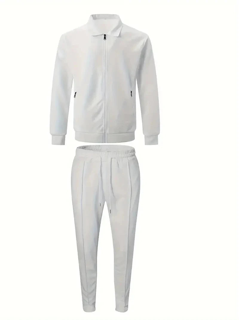 2 Pieces Classic Men's Sportswear Set - Soft, Breathable, Full Zip Tracksuit