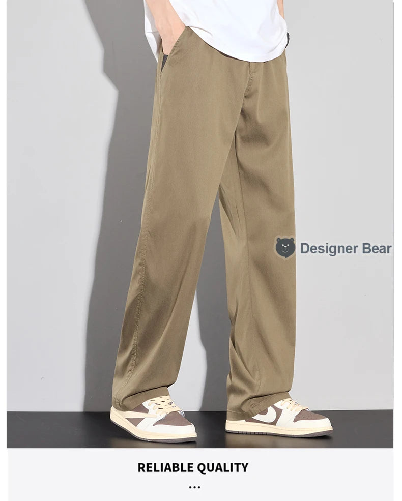 2026 Men's Spring Summer Thin Casual Pants Baggy Straight Lyocell Fabric Trendy Sport Trousers Comfortable Fit Long Pants Man