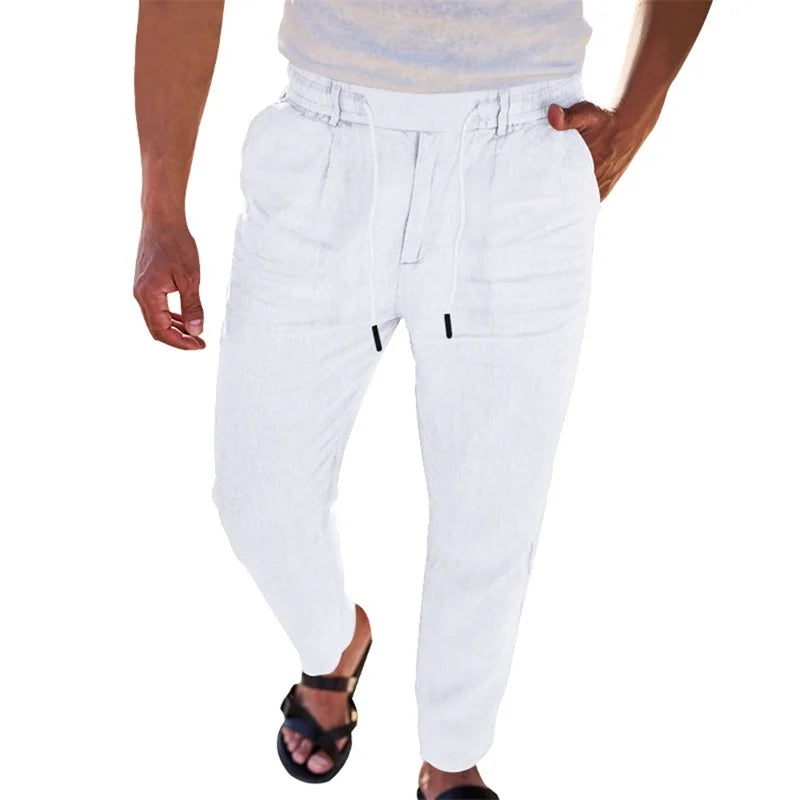 Men s Lightweight Linen Trousers with Adjustable Drawstring Waistband and Straight Leg Design for Comfortable Summer Wear