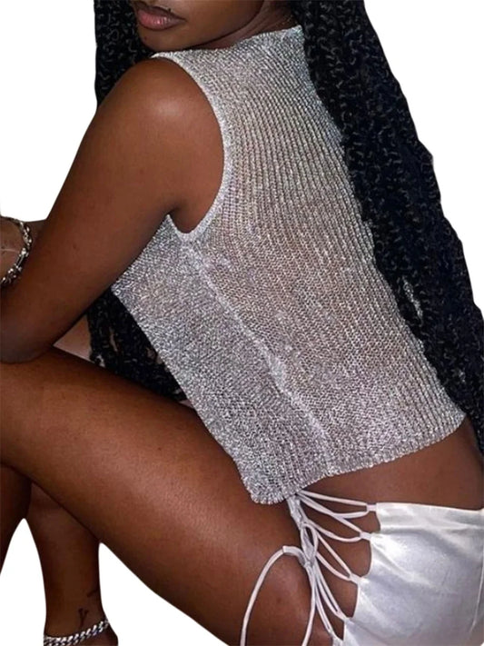 Women s Casual Loose Fit Tank Tops Sleeveless O Neck Solid Color Summer Vest Blouse Sheer Crop Tops for Ladies