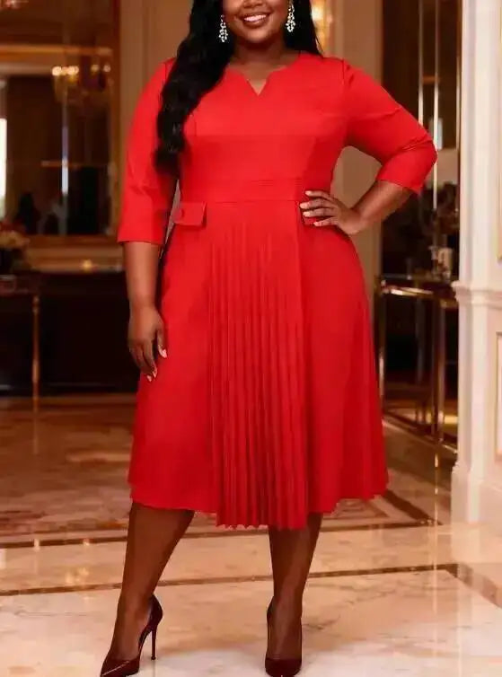 Am040920 Fashionable Pleated Skirt Solid Color Pleated Plus Size Dress Plus Size Dresses 2025 Party Summer Elegantes Casual Y2K