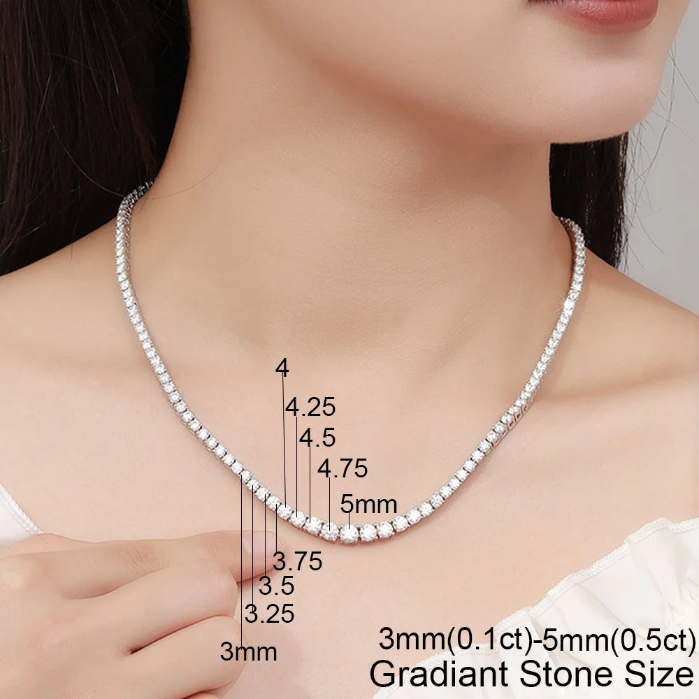 OEVAS 3-6.5MM Gradient Moissanite Tennis Necklace 100% 925 Silver D Color VVS1 Lab Diamond Necklace For Women Party Fine Jewelry
