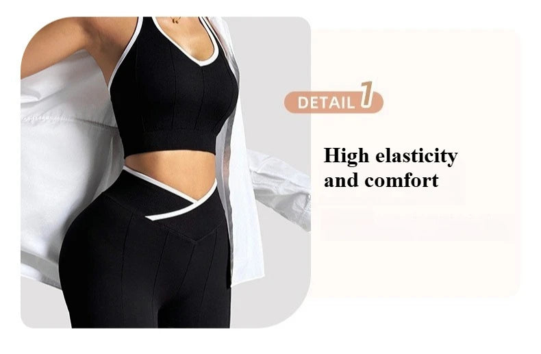 Women Seamless Fitness Yoga Set Outdoor Cycling Set Fashion Cross Waist Sports Leggings Gym Trainning Vest Butt Liftting Shorts