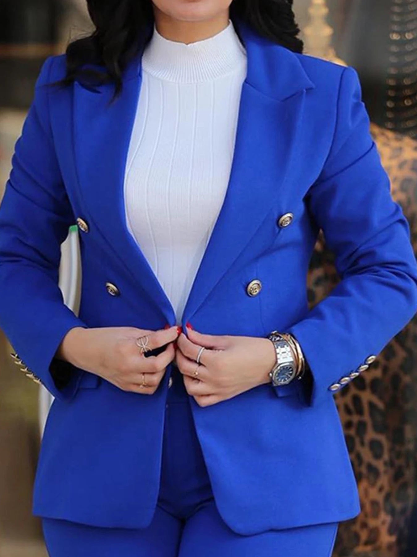 New Elegant Women's Two-Piece Suit Set, Featuring a Double Breasted Long Sleeved Lapel Jacket and High Waisted Slim Pants, Suita
