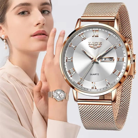 LIGE Luxury Ladies Watch Women Waterproof Rose Gold Steel Strap Women Wristwatch Top Brand Bracelet Clocks Relogio Feminino