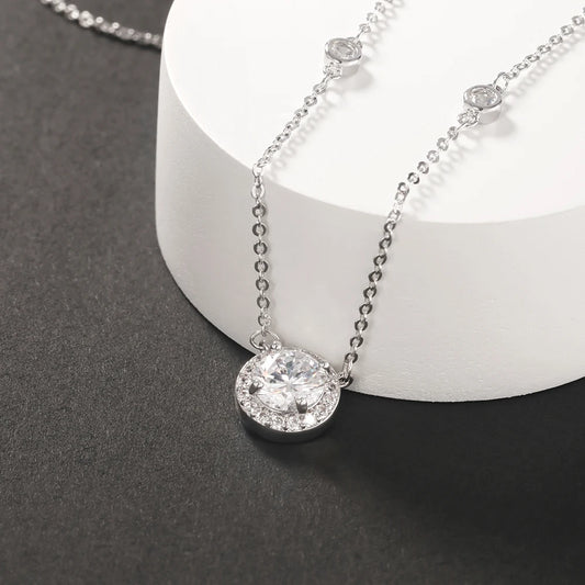 1CT Moissanite Necklace for Women Certified 925 Sterling Silver Sparkling Lab Diamond Pendant Chain Party Jewelry GRA USA Stock