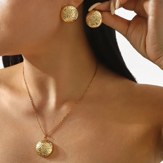 14k gold stainless steel geometric pendant necklace simple light luxury niche design jewelry set women