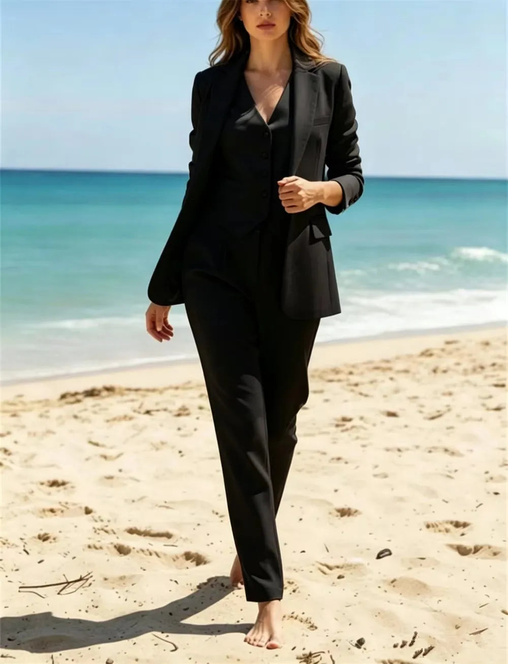 Elegant Women's Suit 3 Pieces Luxury Tailored Women Pantsuits Office Lady Blazer Set Formal Wedding Suits(Jacket+Vest+Pants)