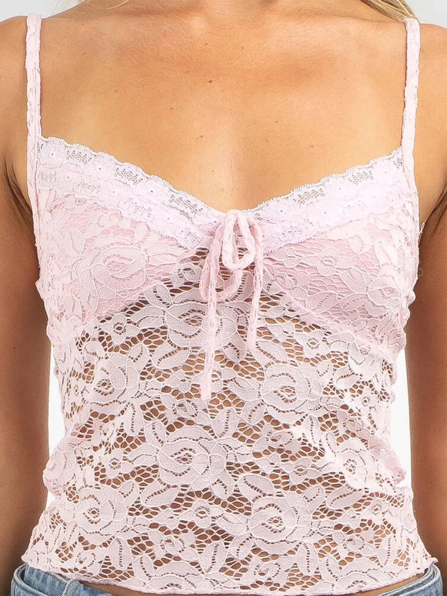 Women Eyelet Lace Camisoles Spaghetti Strap Cami Tops Sleeveless Backless Tank Tops Summer Vests Tops Streetwear