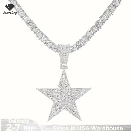 Iced Out Popular Full Rhinestone Star Shape Pendant Match 20inch Tennis Chain Fashion Jewelry Accessories For Men and Women USA