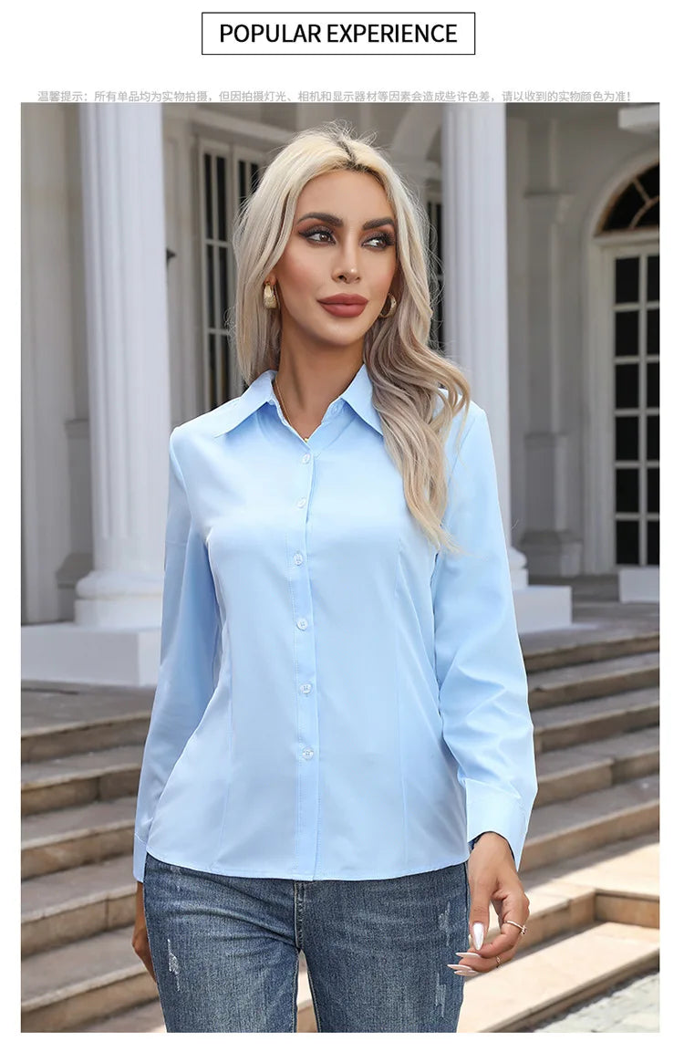 1pcs Woman Spring Autumn Solid color Shirts Lady Casual Long Sleeve Turn-down Collar Loose Shirt Female Fashion Temperament Tops
